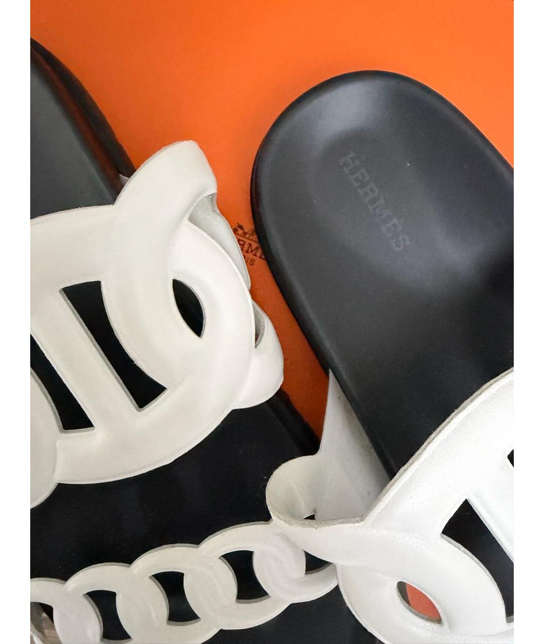 HERMES Белые кожаные шлепанцы, фото 6