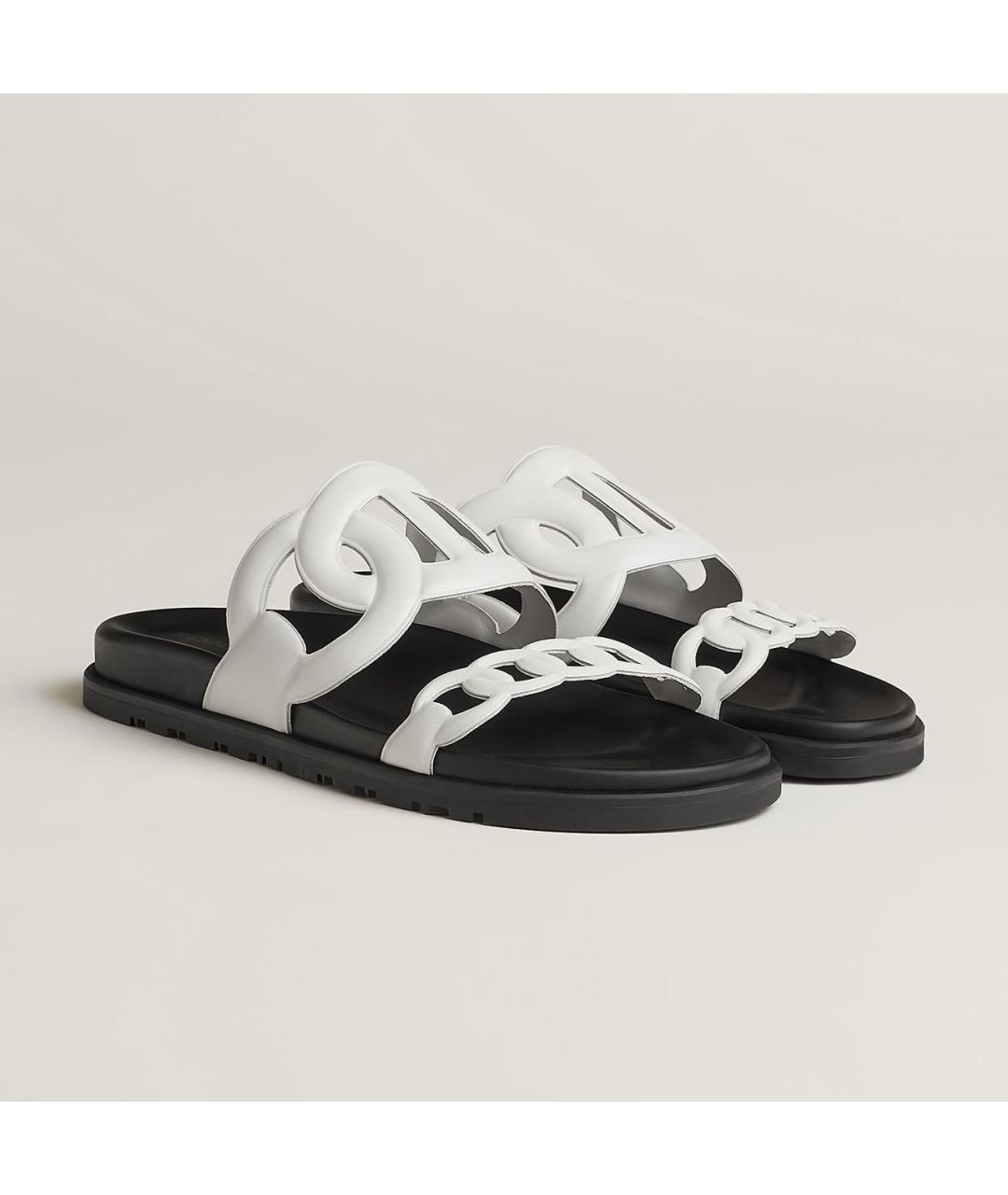 HERMES Белые кожаные шлепанцы, фото 8