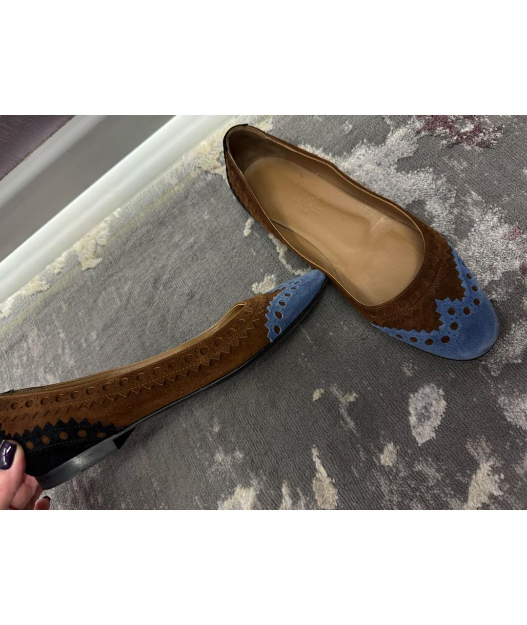 HERMES Синие замшевые мокасины, фото 3
