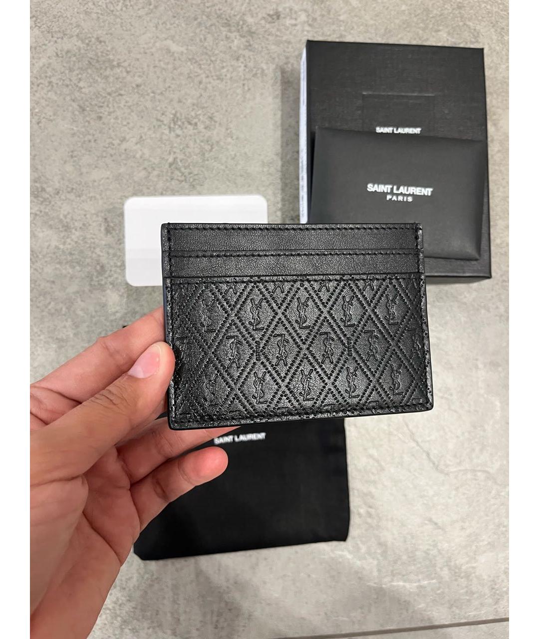 SAINT LAURENT Черный кожаный кардхолдер, фото 4