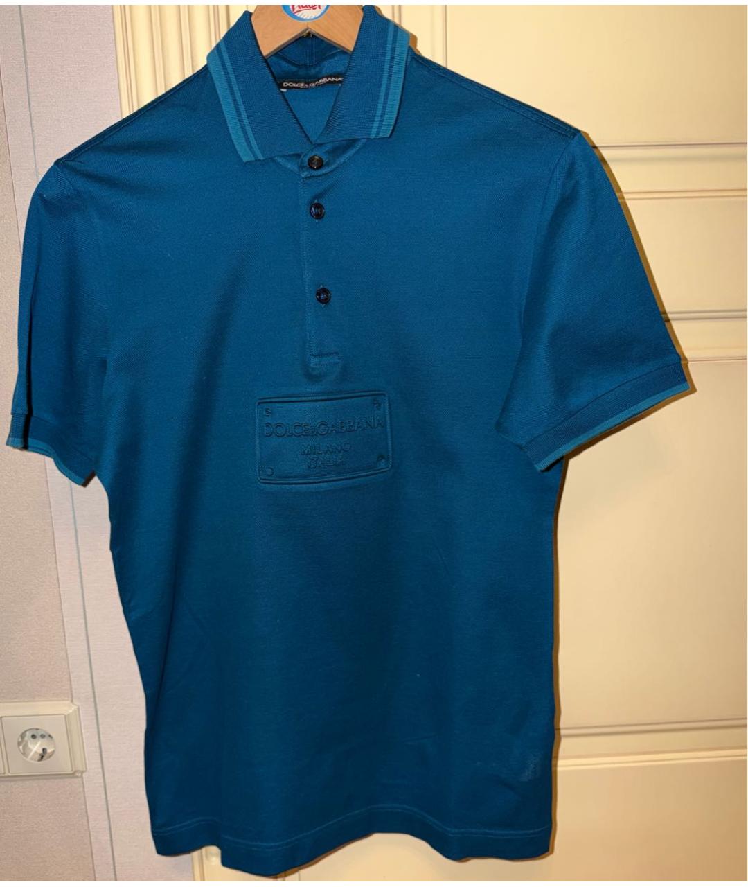DOLCE&GABBANA Синее хлопковое поло с коротким рукавом, фото 6