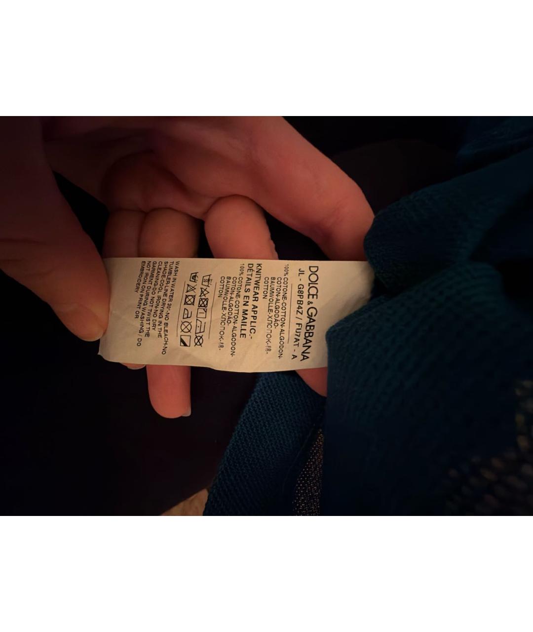 DOLCE&GABBANA Синее хлопковое поло с коротким рукавом, фото 5