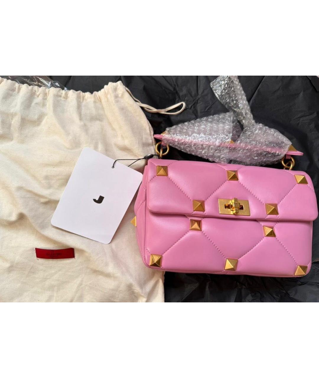 VALENTINO Розовая кожаная сумка через плечо, фото 9