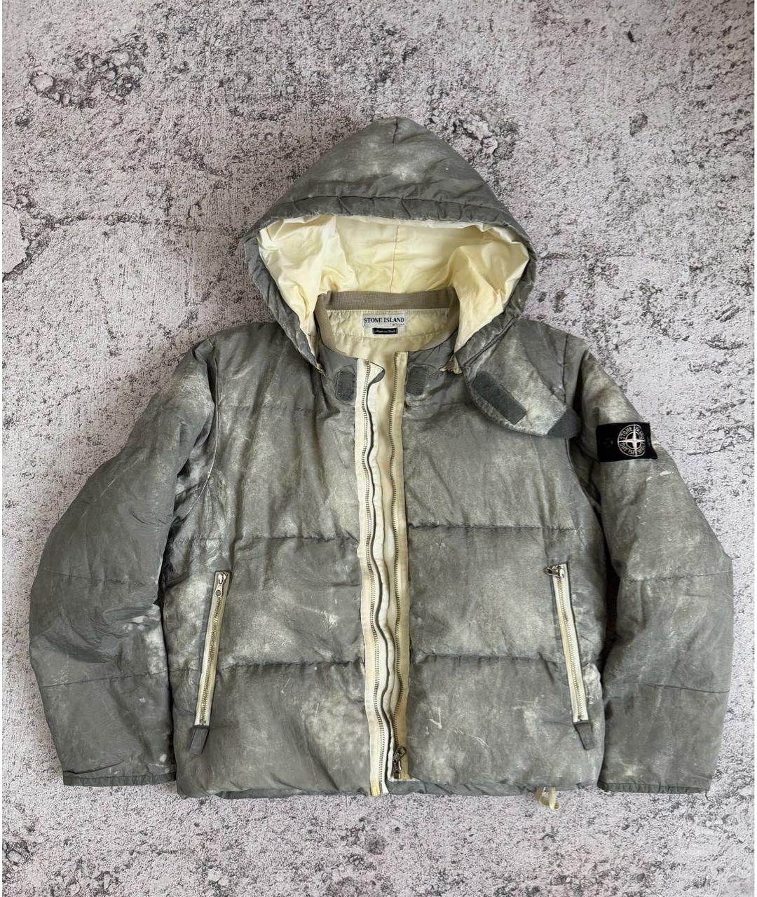 STONE ISLAND Серебрянный полиуретановый пуховик, фото 2