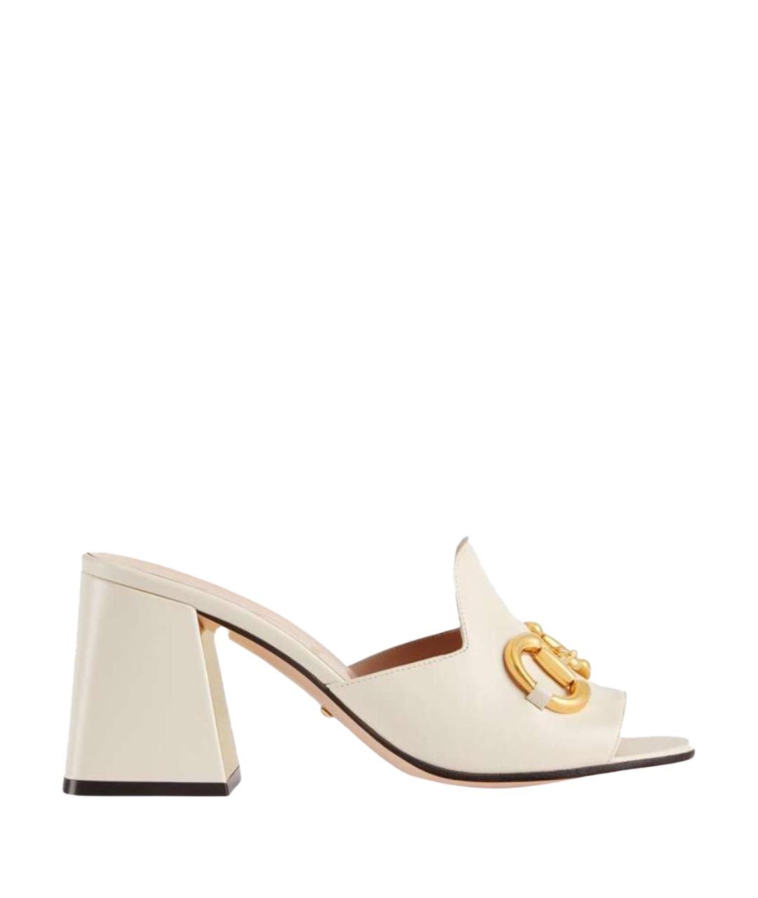 GUCCI Белые кожаные мюли, фото 1