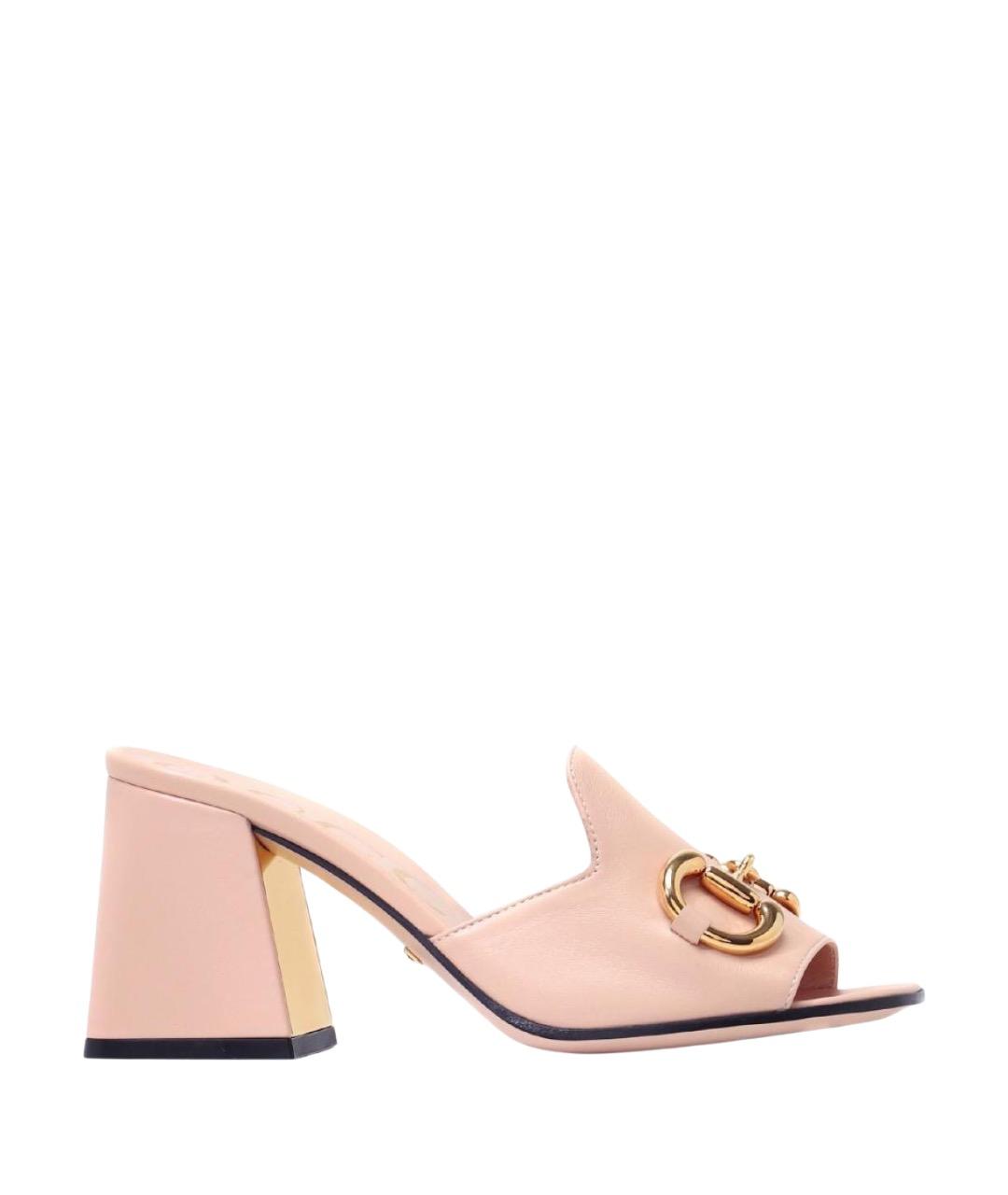 GUCCI Розовые кожаные мюли, фото 1