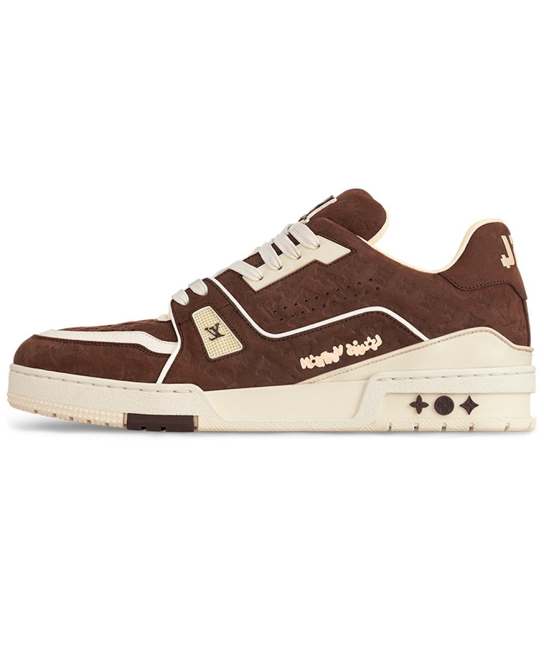 LOUIS VUITTON Коричневые нубуковые низкие кроссовки / кеды, фото 2