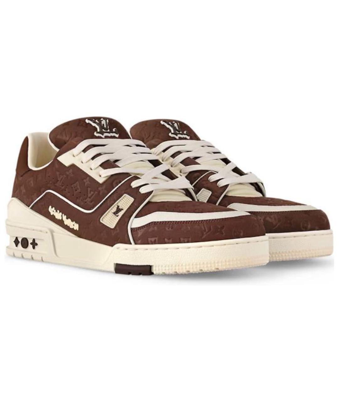 LOUIS VUITTON Коричневые нубуковые низкие кроссовки / кеды, фото 3