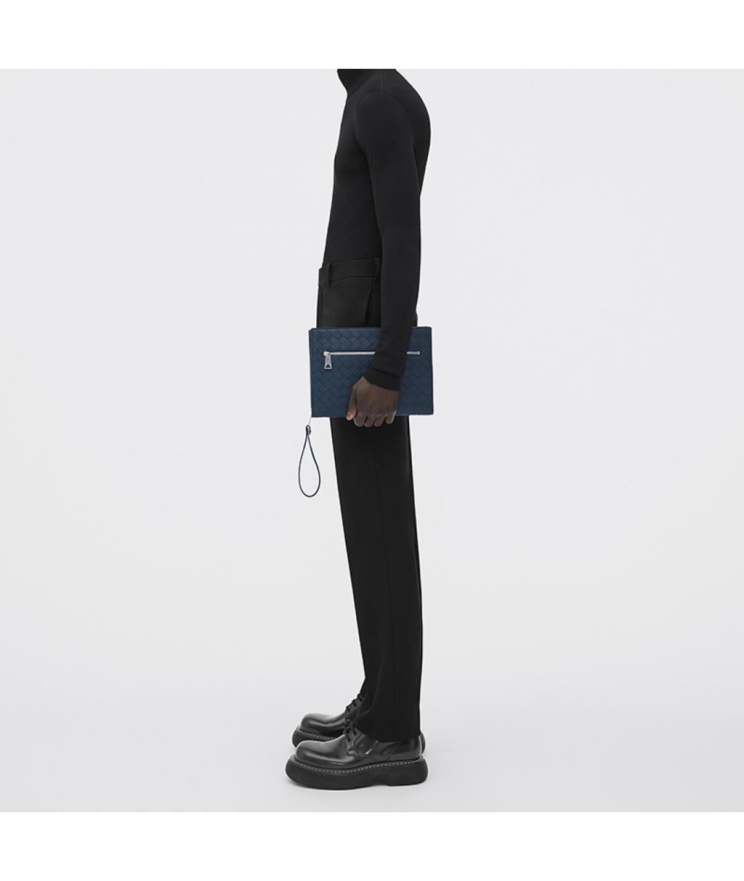 BOTTEGA VENETA Темно-синяя кожаная папка для документов, фото 5