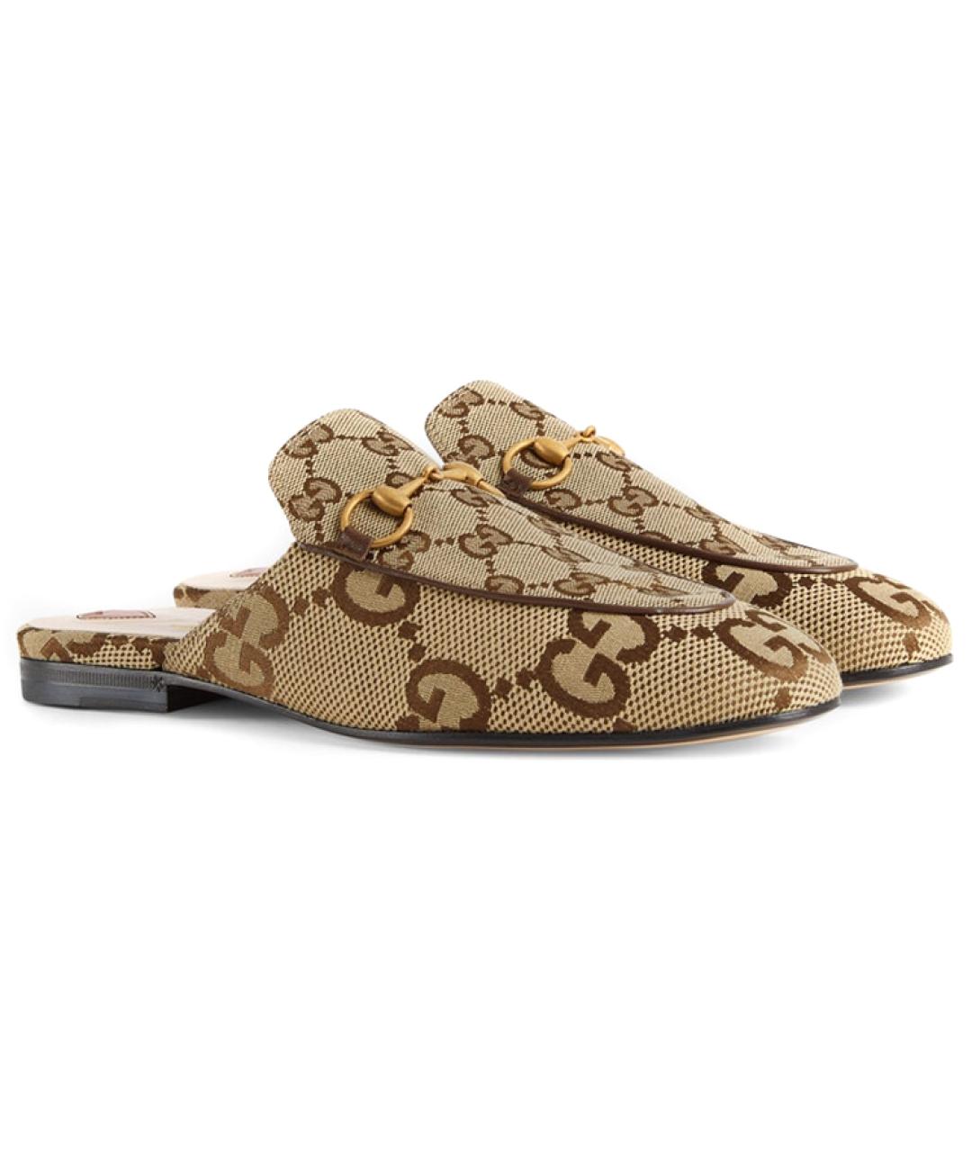 GUCCI Коричневые текстильные мюли, фото 2