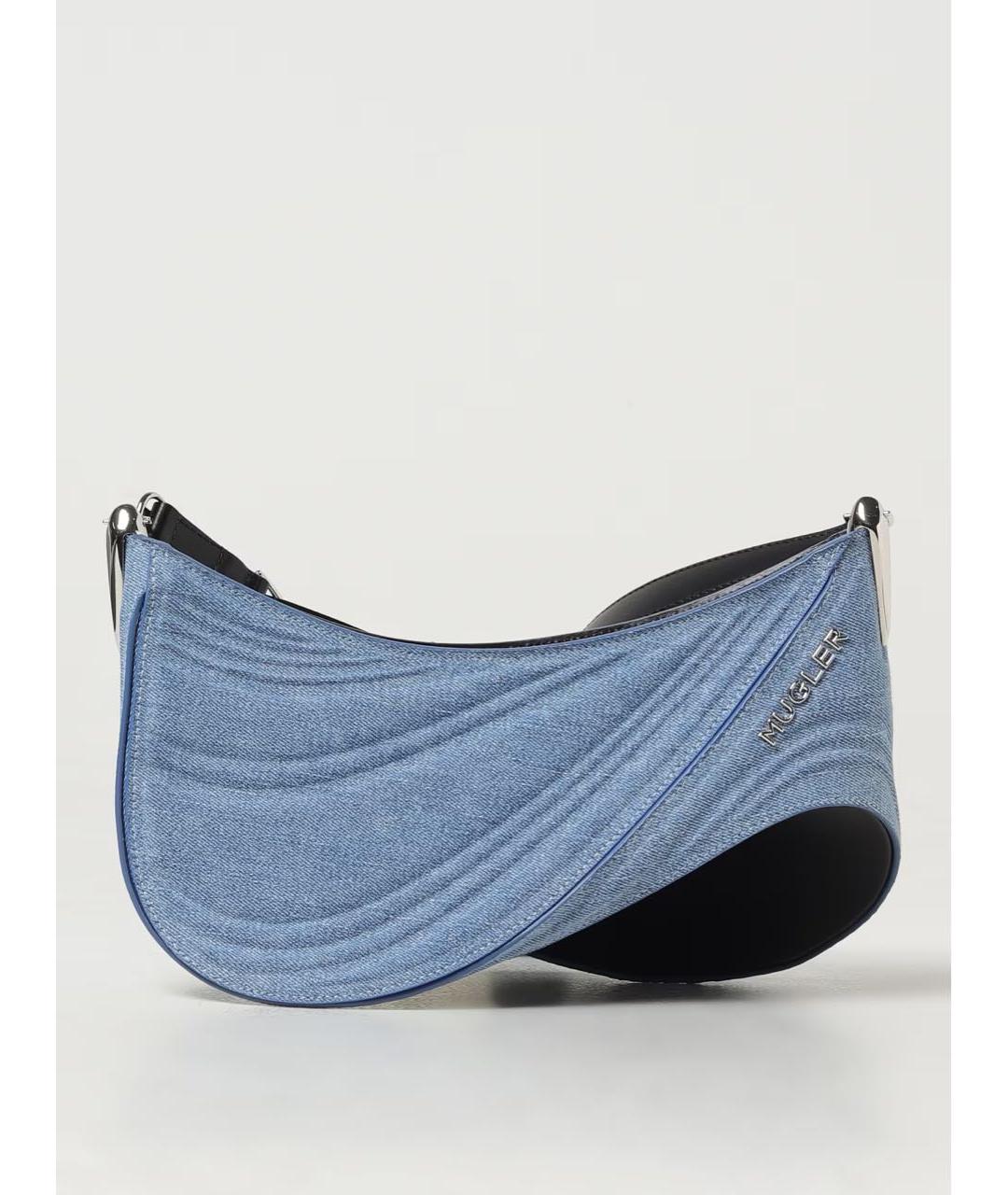 MUGLER Голубая кожаная сумка через плечо, фото 9