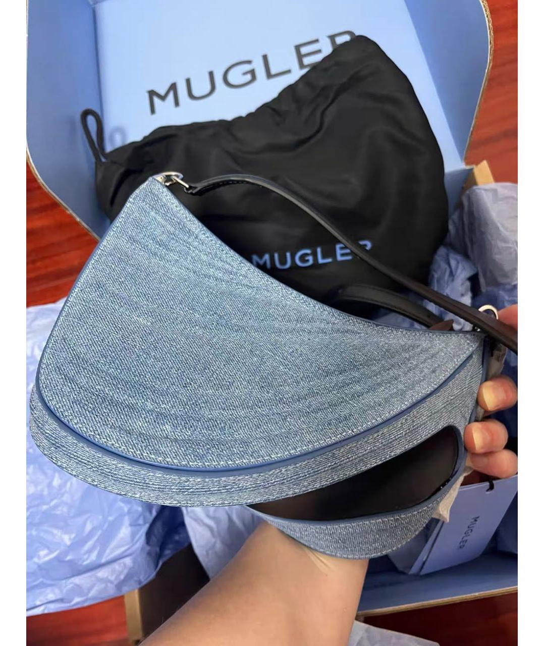 MUGLER Голубая кожаная сумка через плечо, фото 7