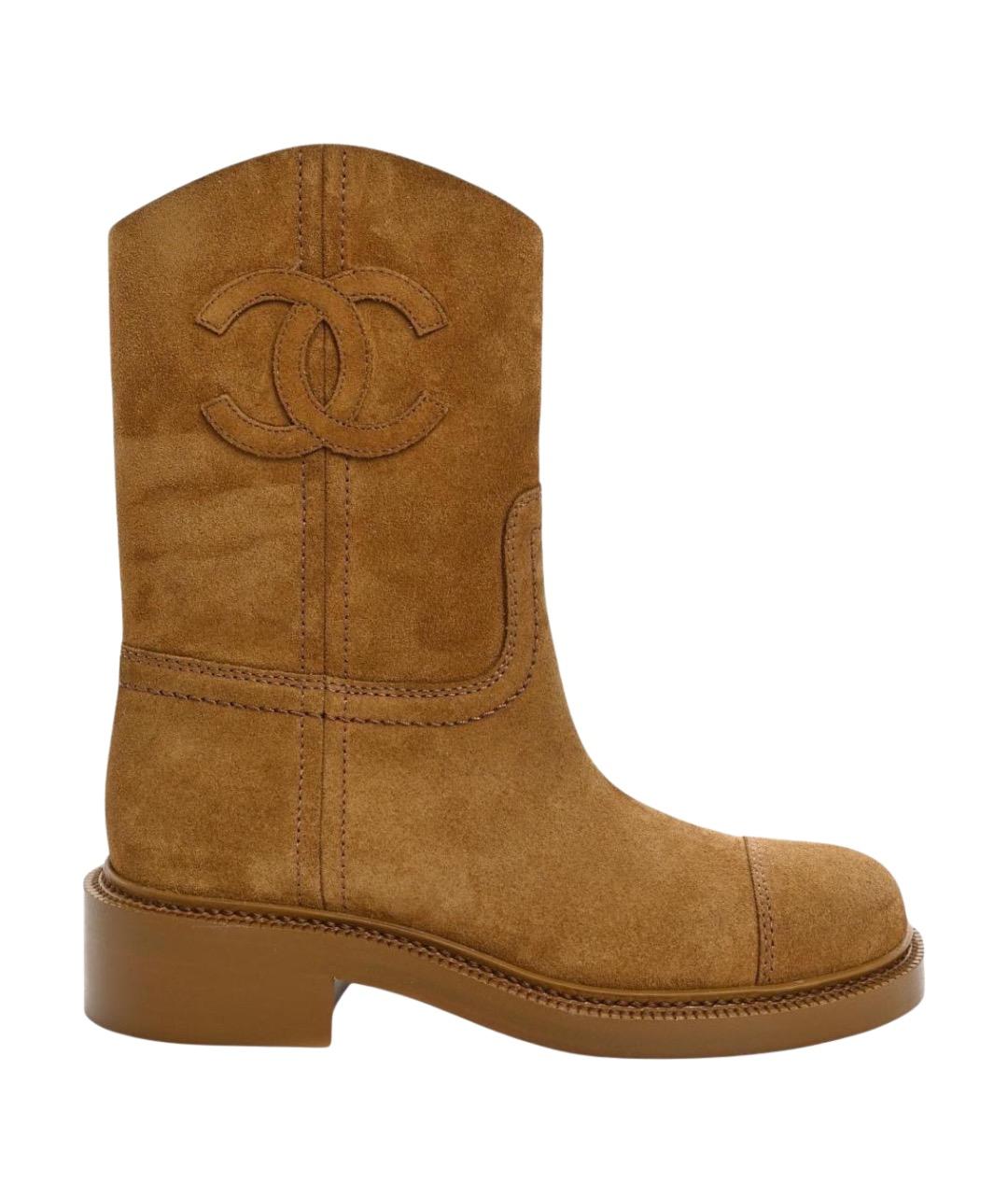 CHANEL Коричневые замшевые сапоги, фото 1