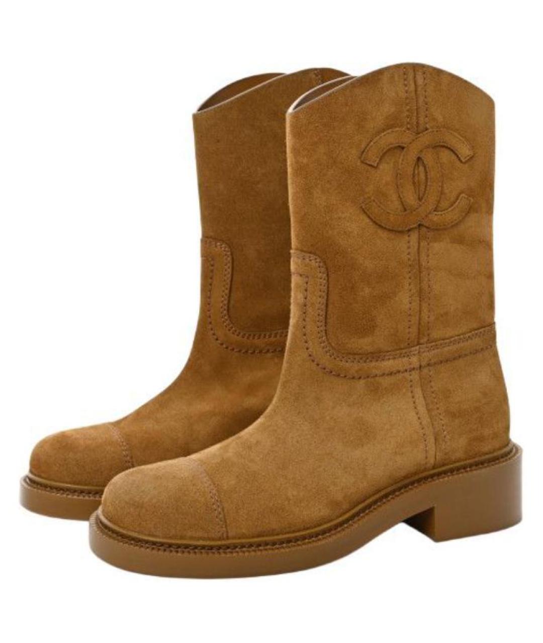 CHANEL Коричневые замшевые сапоги, фото 3