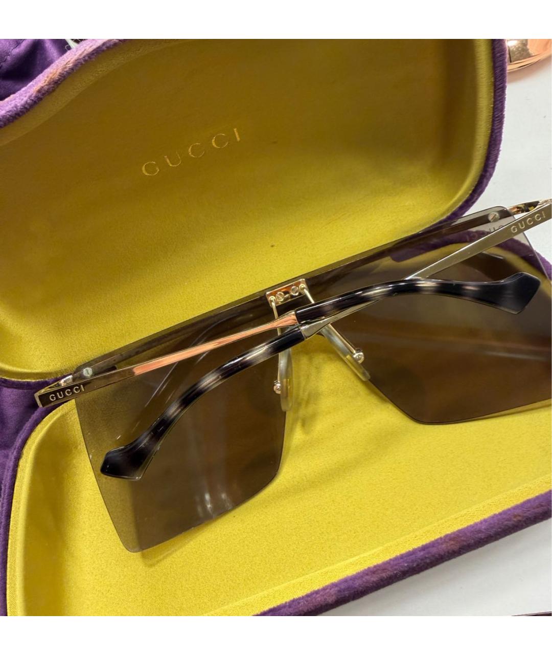 GUCCI Коричневые металлические солнцезащитные очки, фото 6