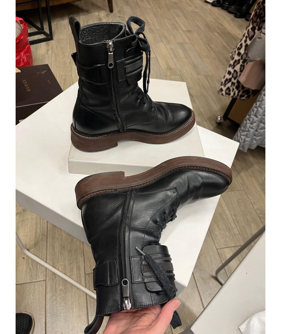 BRUNELLO CUCINELLI Черные кожаные ботинки, фото 5