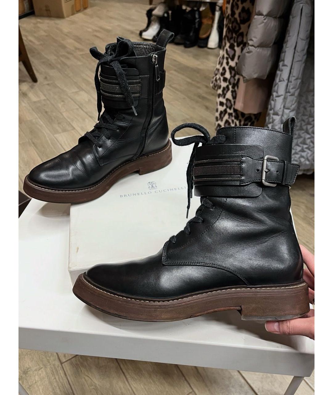 BRUNELLO CUCINELLI Черные кожаные ботинки, фото 9