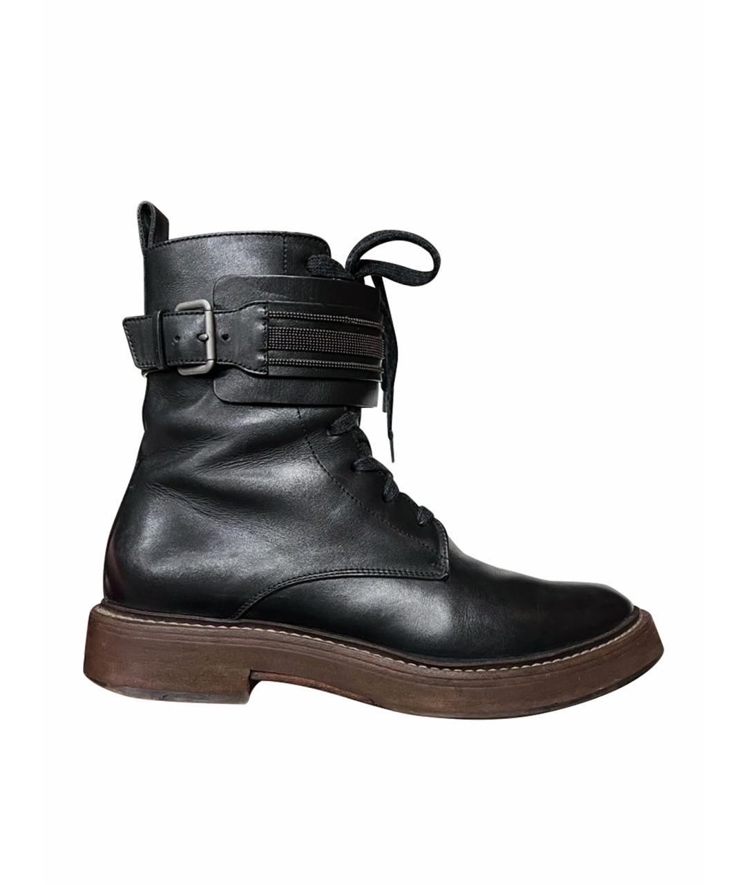 BRUNELLO CUCINELLI Черные кожаные ботинки, фото 1