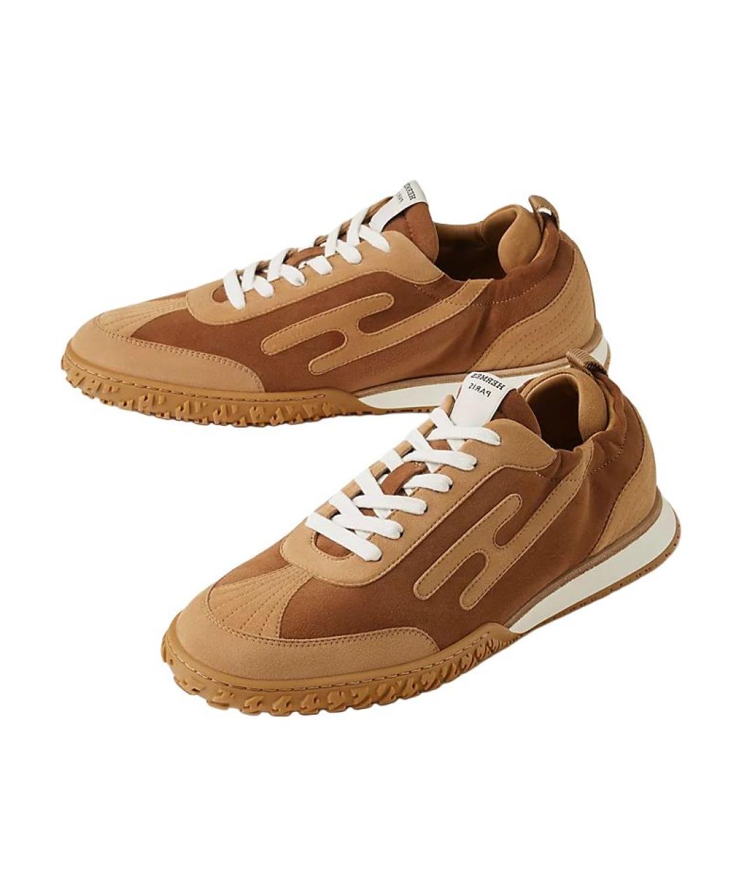 HERMES Коричневые замшевые низкие кроссовки / кеды, фото 3