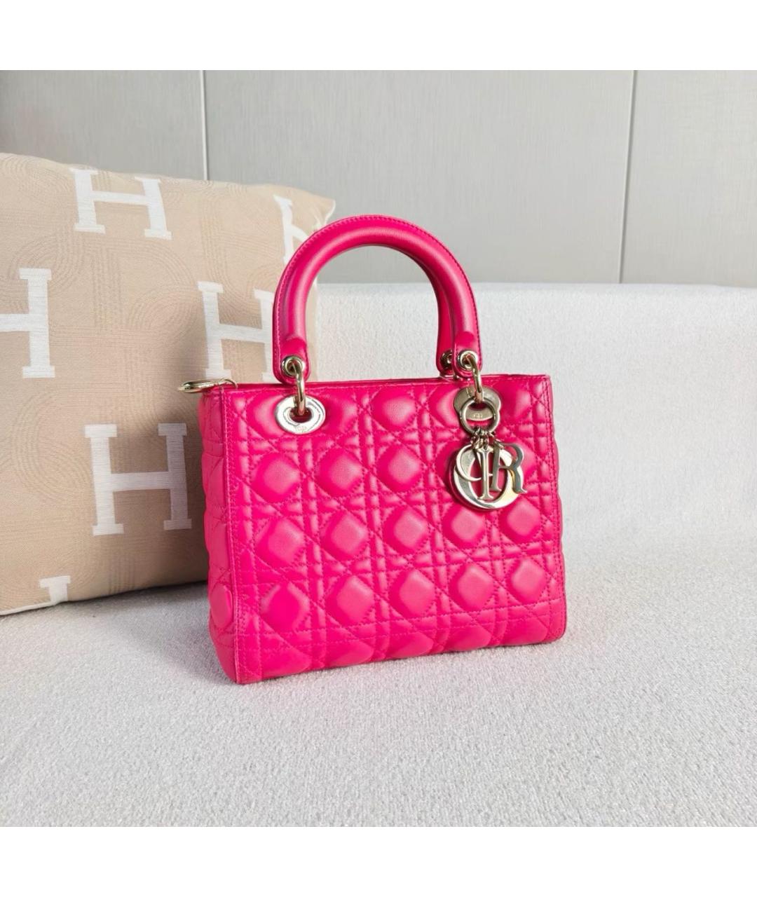 CHRISTIAN DIOR Фуксия кожаная сумка с короткими ручками, фото 6