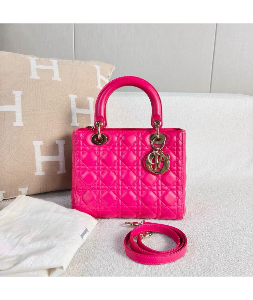 CHRISTIAN DIOR Фуксия кожаная сумка с короткими ручками, фото 2