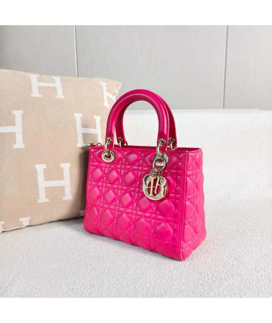 CHRISTIAN DIOR Фуксия кожаная сумка с короткими ручками, фото 4