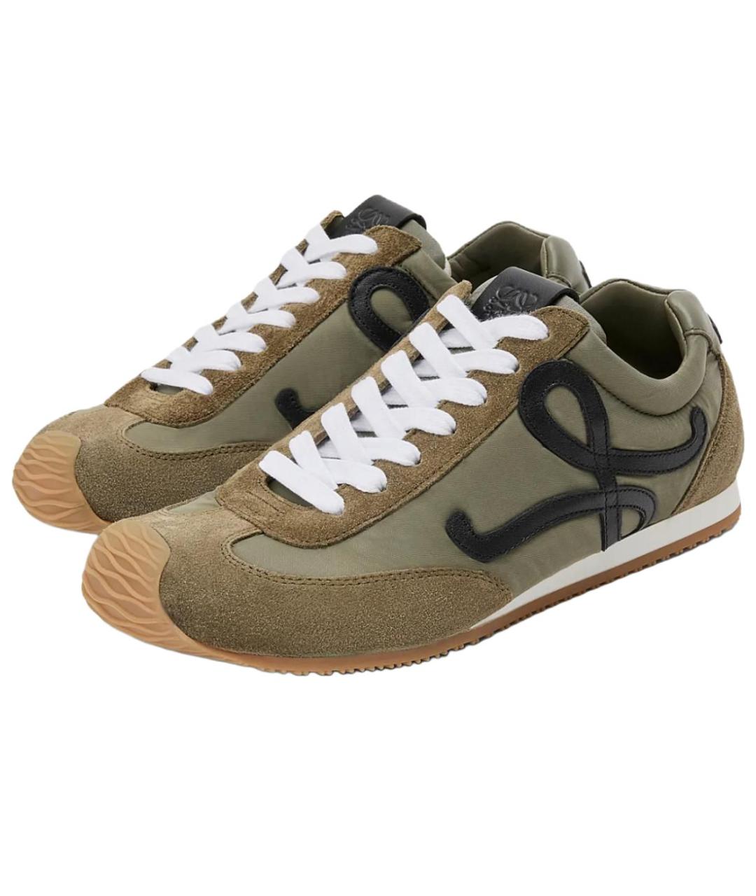 LOEWE Хаки кожаные низкие кроссовки / кеды, фото 3