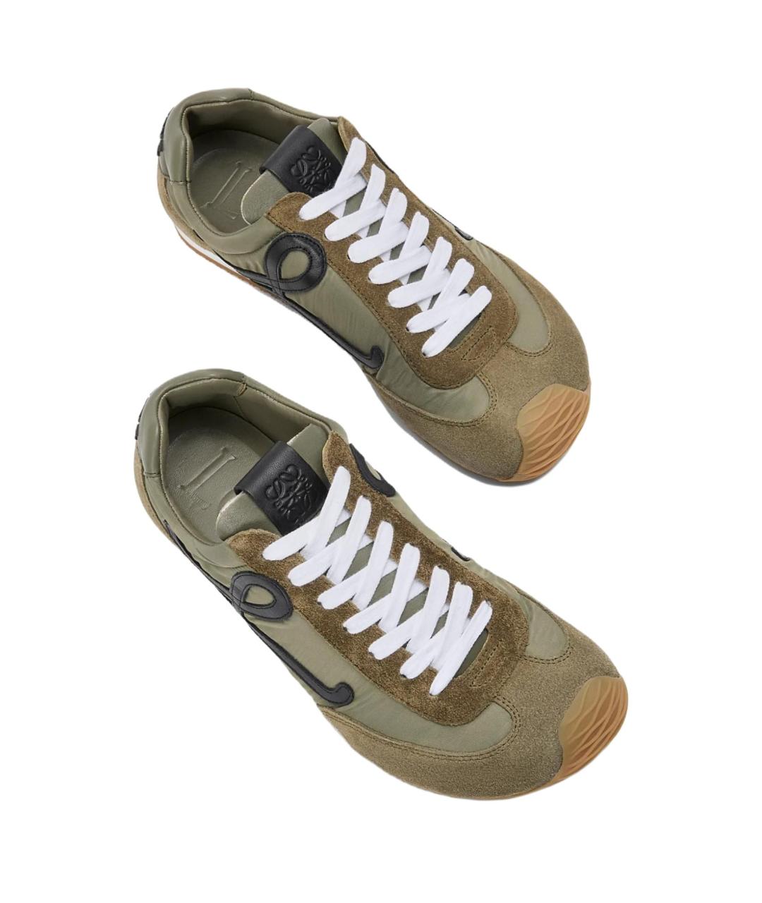 LOEWE Хаки кожаные низкие кроссовки / кеды, фото 5