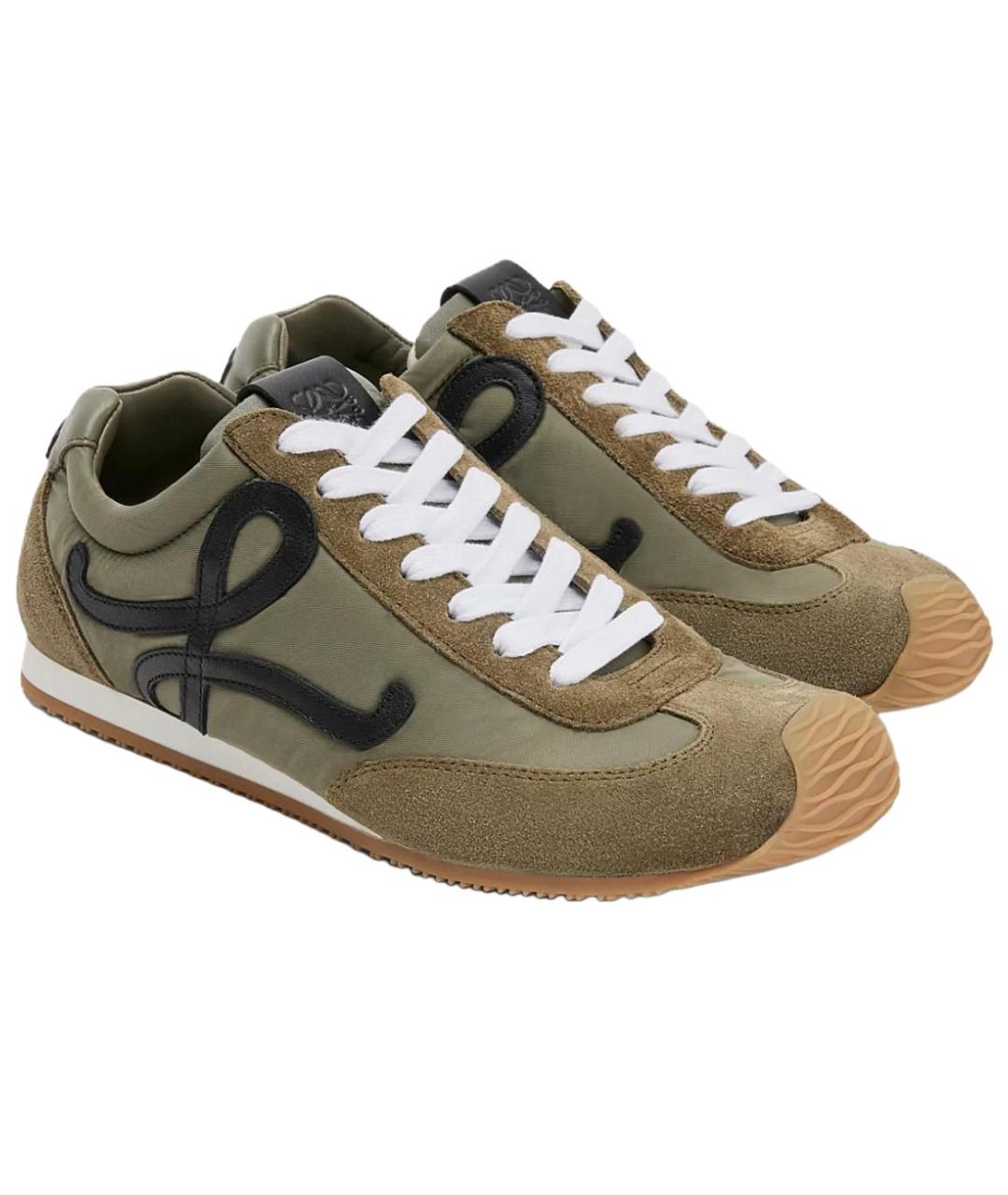LOEWE Хаки кожаные низкие кроссовки / кеды, фото 4