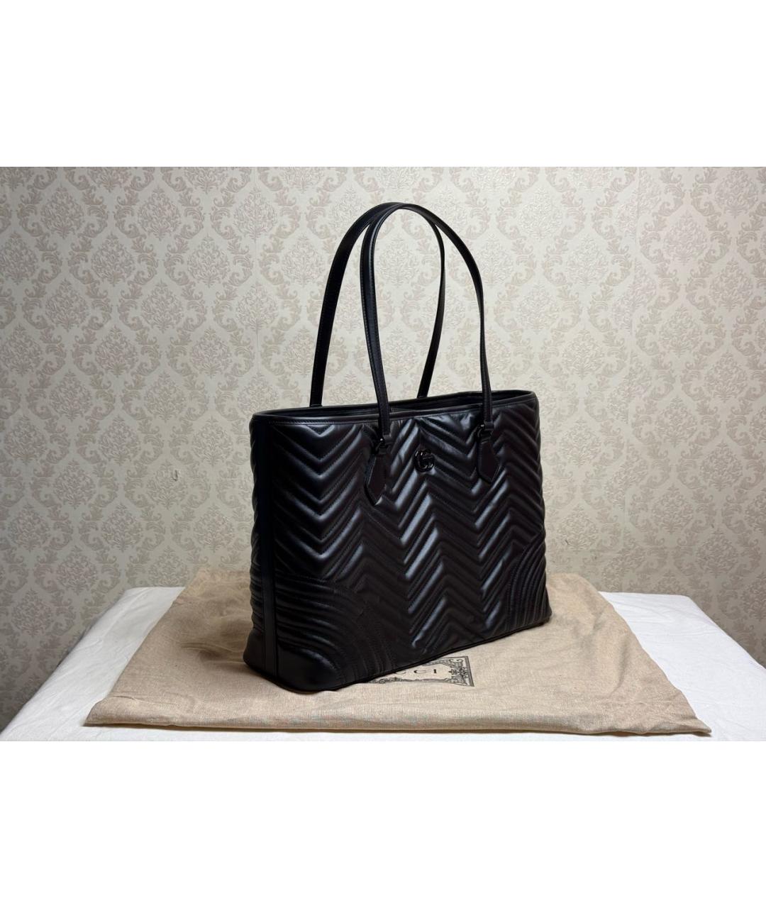 GUCCI Черная кожаная сумка тоут, фото 2