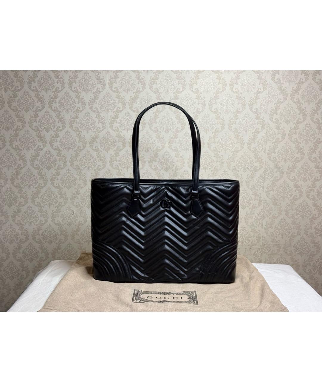 GUCCI Черная кожаная сумка тоут, фото 6