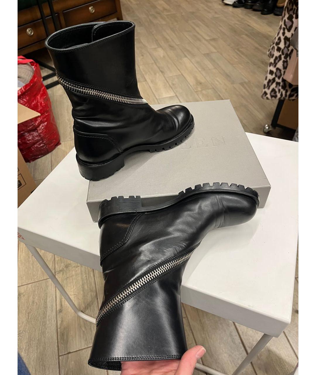 ALEXANDER MCQUEEN Черные кожаные полусапоги, фото 2