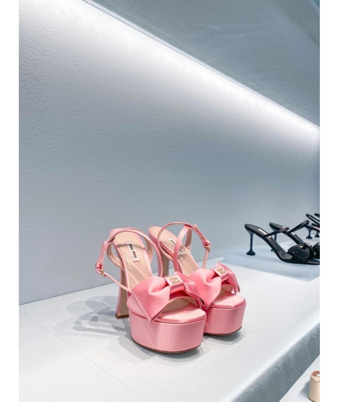 MIU MIU Розовые текстильные босоножки, фото 8