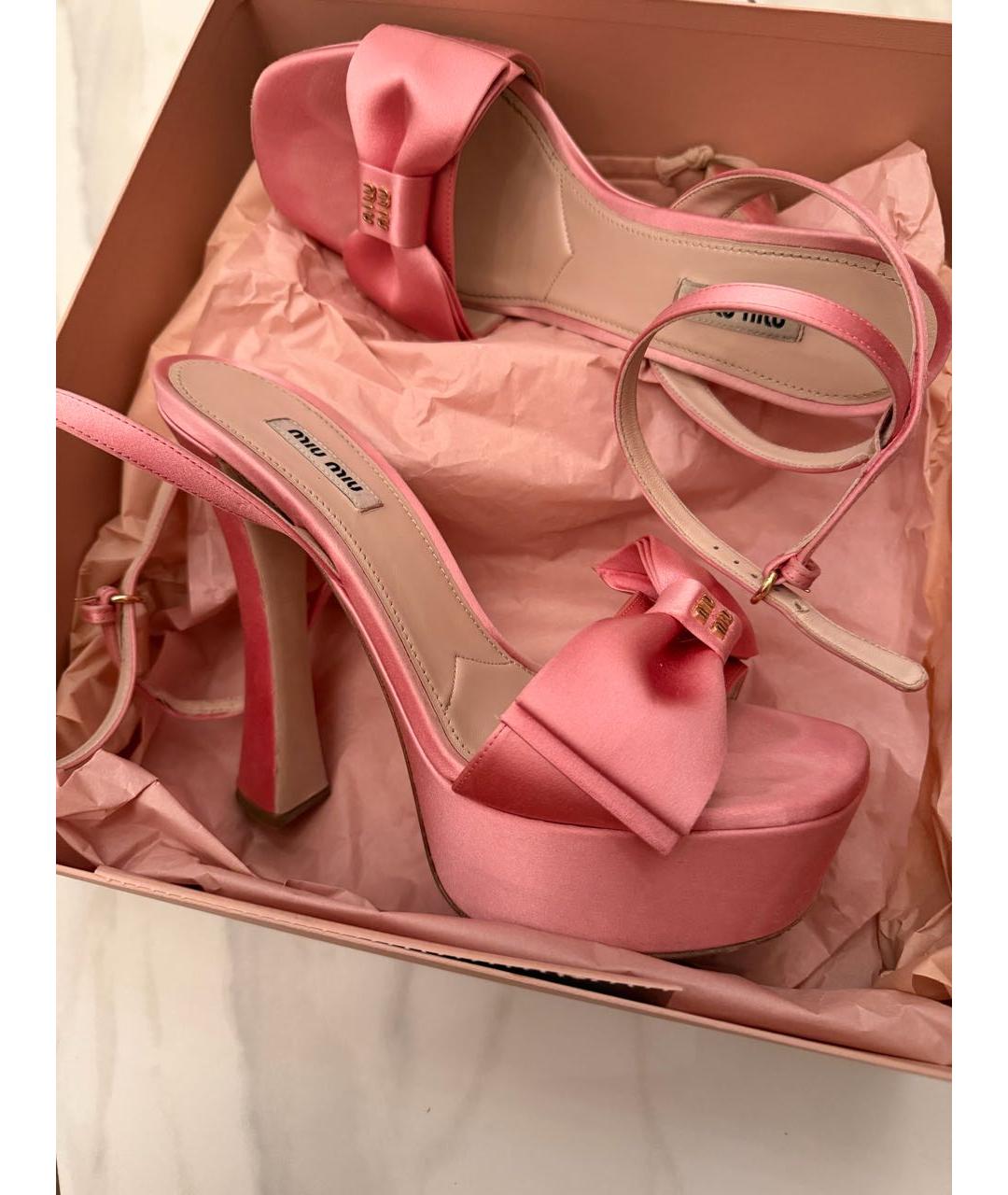 MIU MIU Розовые текстильные босоножки, фото 7