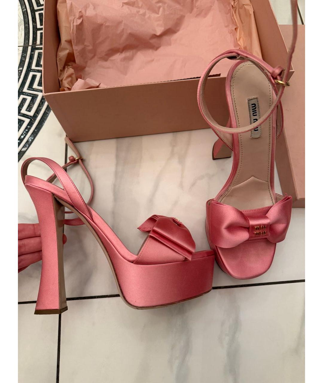 MIU MIU Розовые текстильные босоножки, фото 5