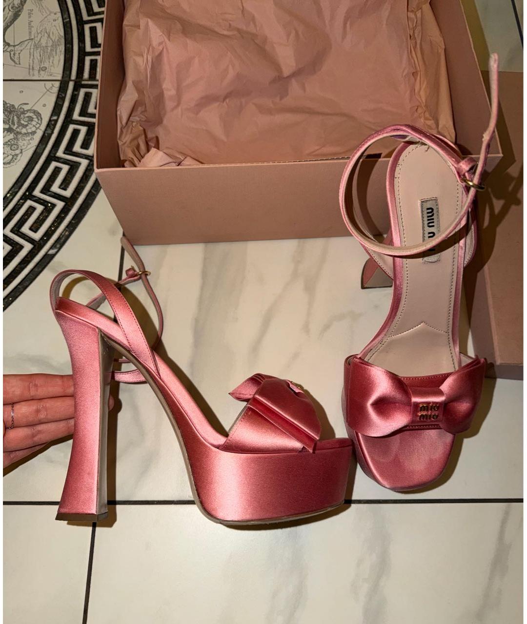 MIU MIU Розовые текстильные босоножки, фото 9