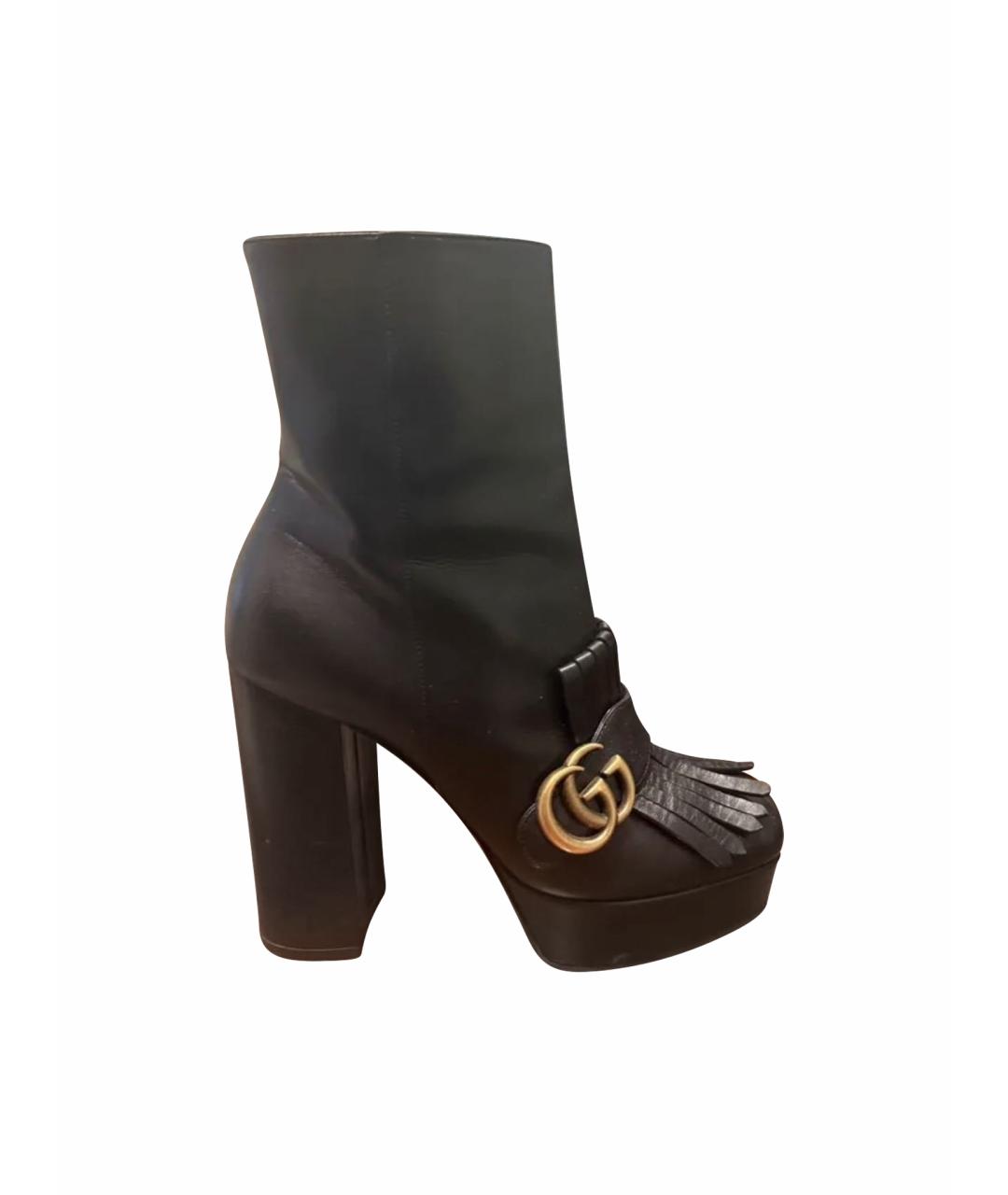 GUCCI Черные кожаные ботильоны, фото 1