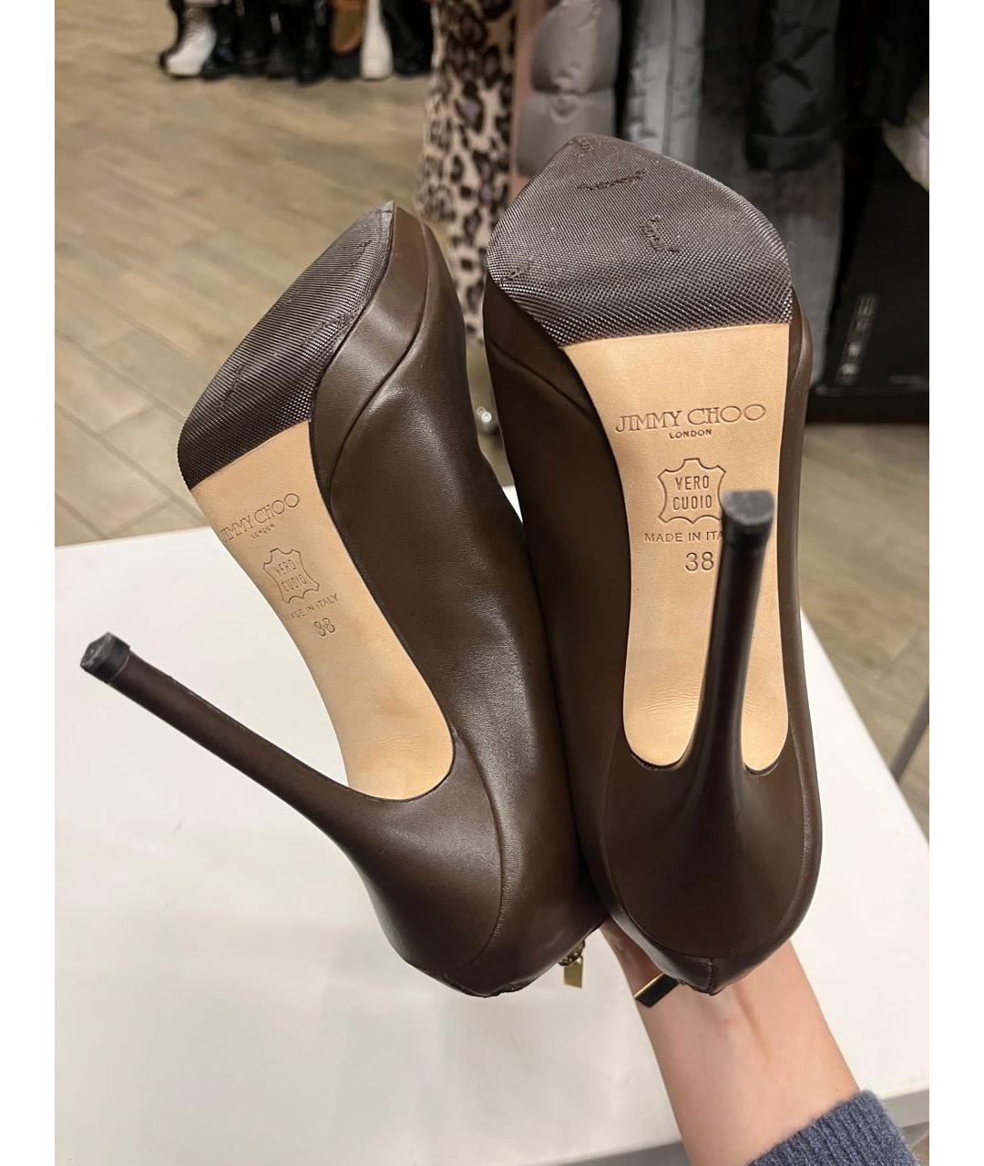 JIMMY CHOO Коричневые кожаные ботильоны, фото 3