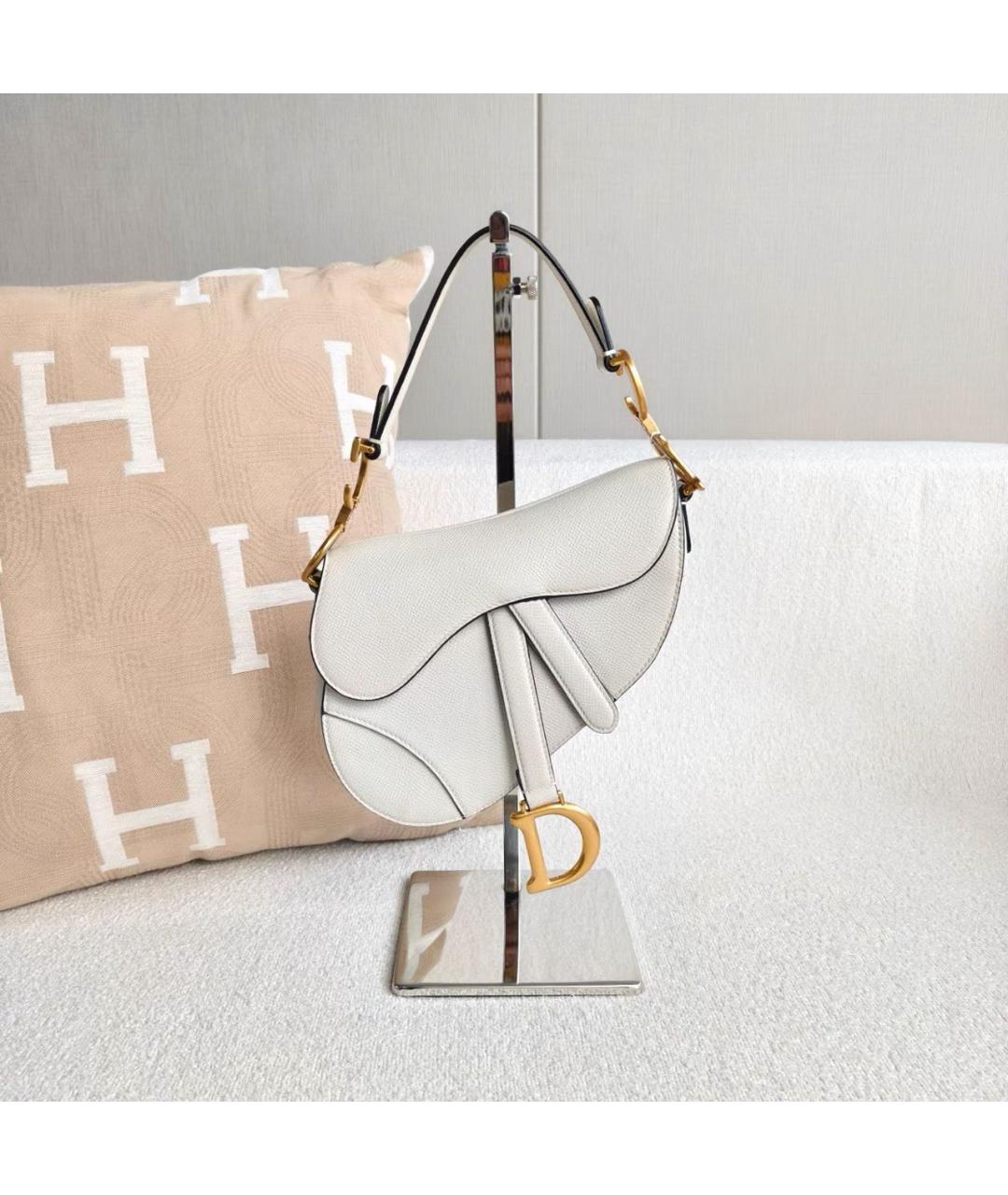 CHRISTIAN DIOR Белая кожаная сумка с короткими ручками, фото 8
