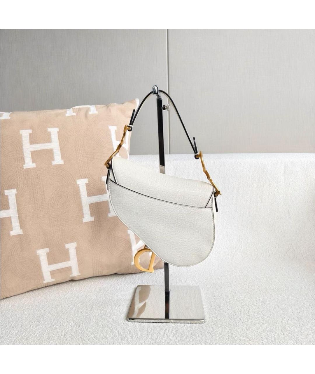 CHRISTIAN DIOR Белая кожаная сумка с короткими ручками, фото 3