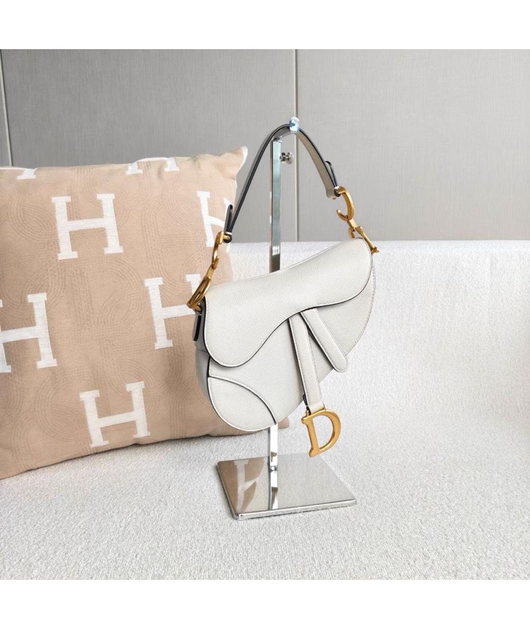 CHRISTIAN DIOR Белая кожаная сумка с короткими ручками, фото 6