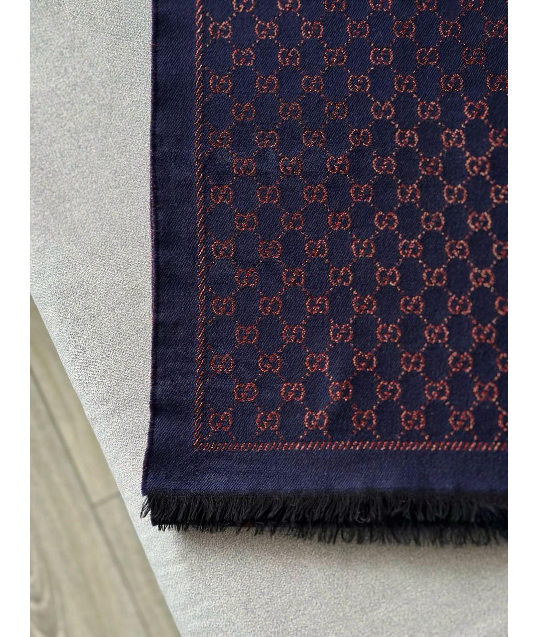 GUCCI Темно-синий шерстяной шарф, фото 5