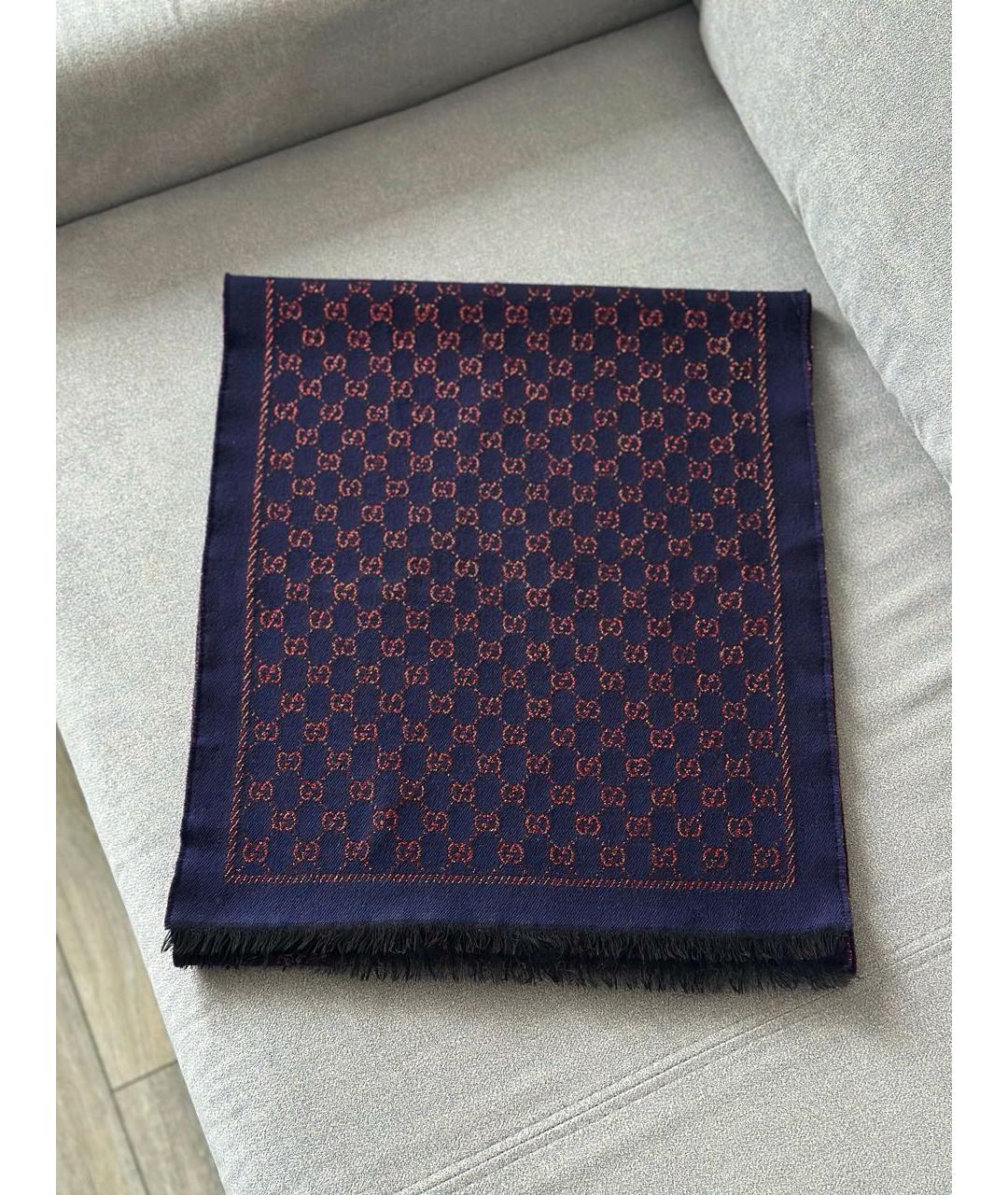 GUCCI Темно-синий шерстяной шарф, фото 4
