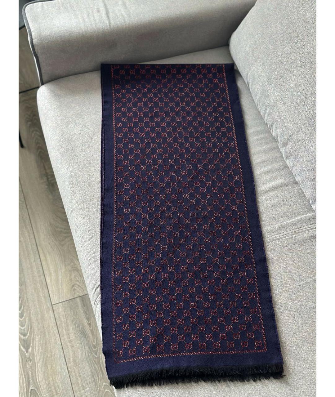 GUCCI Темно-синий шерстяной шарф, фото 3