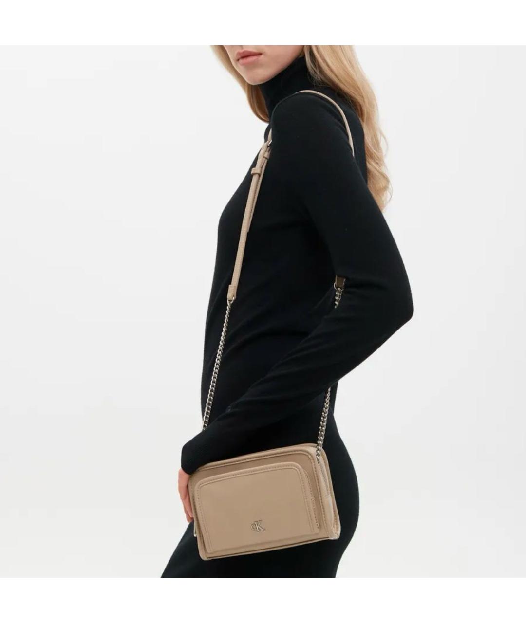 CALVIN KLEIN Бежевая сумка через плечо из искусственной кожи, фото 3