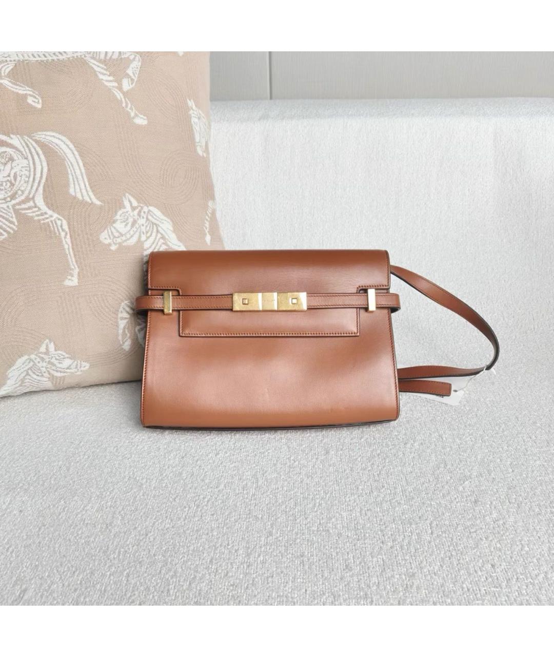 SAINT LAURENT Коричневая кожаная сумка с короткими ручками, фото 2