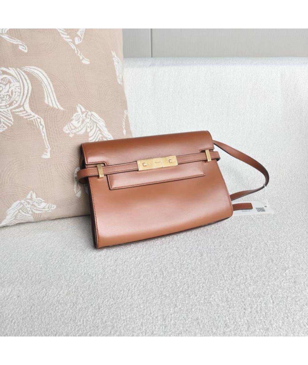 SAINT LAURENT Коричневая кожаная сумка с короткими ручками, фото 6