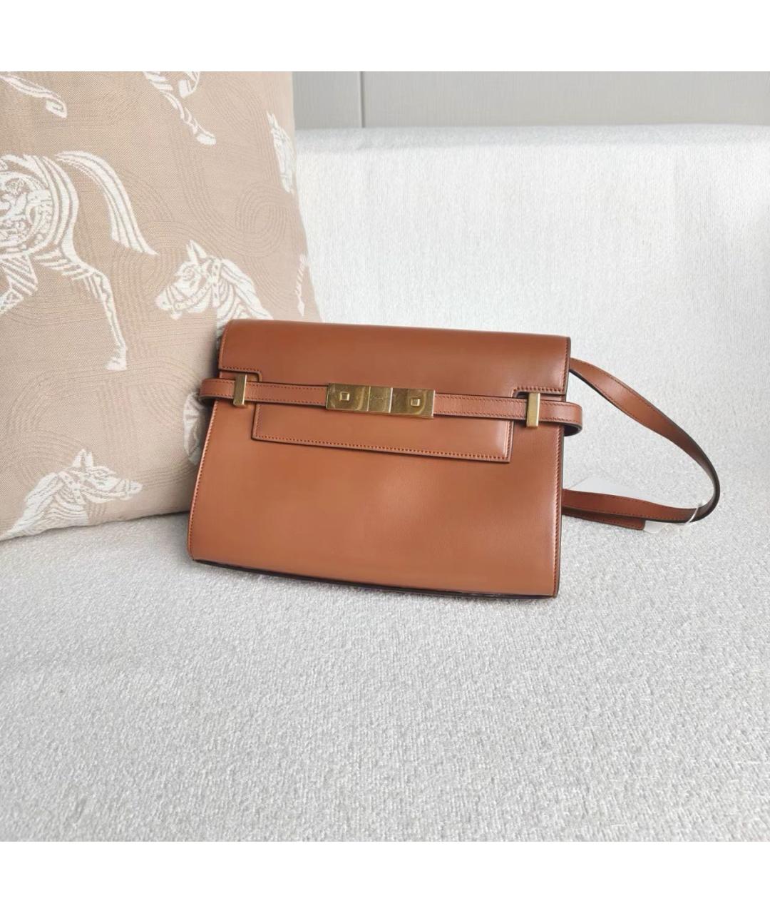 SAINT LAURENT Коричневая кожаная сумка с короткими ручками, фото 4