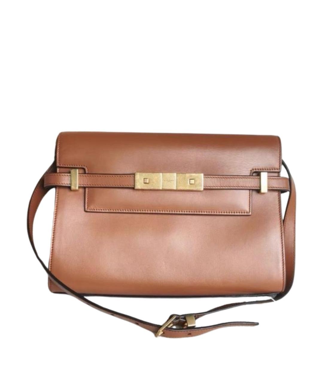 SAINT LAURENT Коричневая кожаная сумка с короткими ручками, фото 1