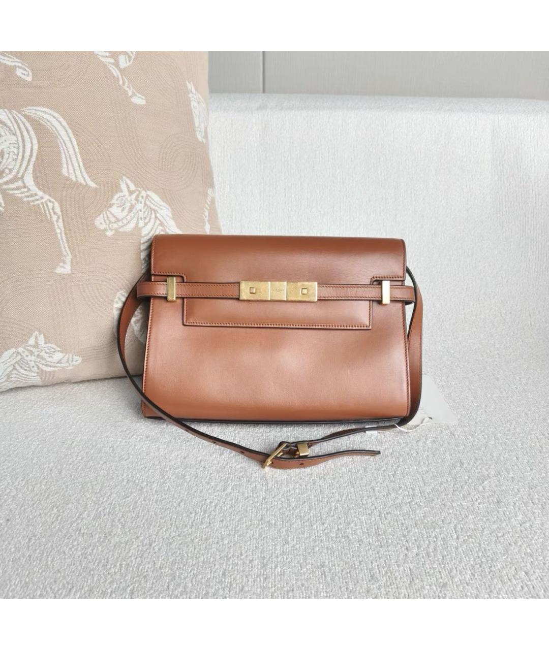 SAINT LAURENT Коричневая кожаная сумка с короткими ручками, фото 8